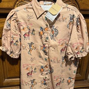 Ladies CherryBetty Beige Western Print Shirt